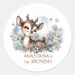Sticker Rond Premier anniversaire personnalisé Noël cerf mignon