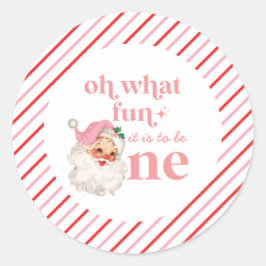 Sticker Rond Premier anniversaire rétro Noël rose Père Noël
