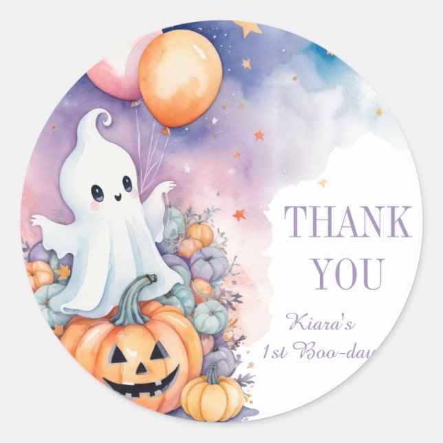 Sticker Rond Premier Boo Day Celebration Ghost Citrouille merci (Devant)