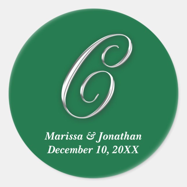 Sticker Rond Premier C vert monogramme nom personnalisé pour sc (Devant)