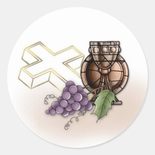 Sticker Rond Premier calice de communion, croix, raisins