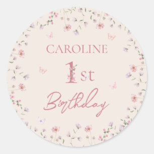 Sticker Rond Premier Fleur sauvage d'aquarelle d'anniversaire p