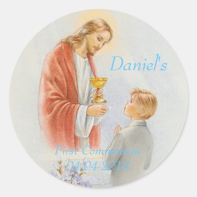 Sticker Rond Premier garçon de confirmation de communion (Devant)