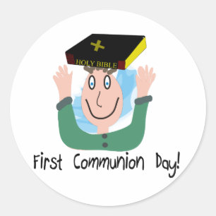Sticker Rond Premier jour de communion~~"Garçon avec la Bible"