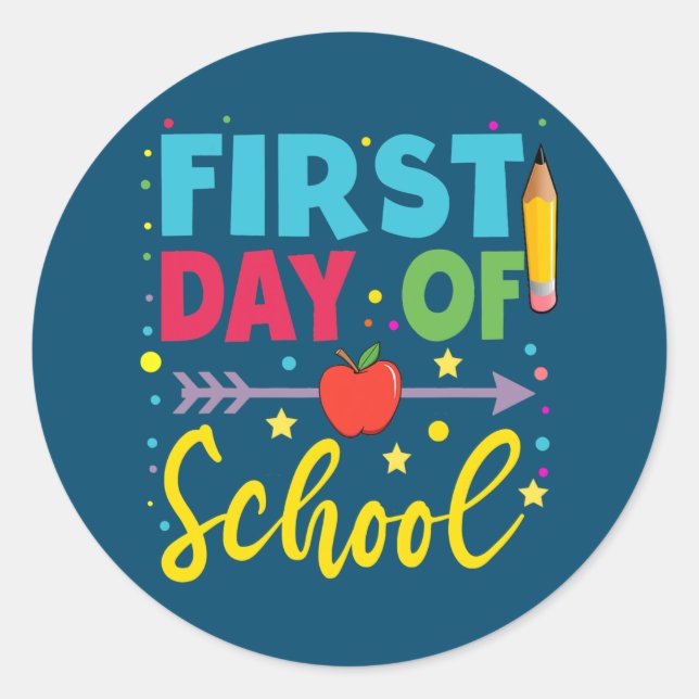 Sticker Rond Premier Jour De L'École Retour À L'École Enseignan (Devant)