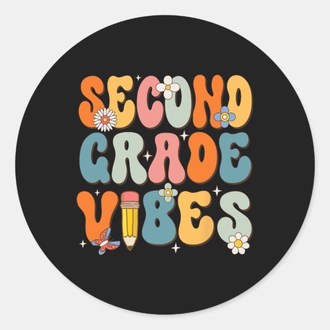 Sticker Rond Premier jour de l'école Vibes de 2e année Retour à (Devant)