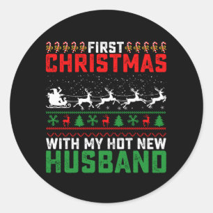 Sticker Rond Premier Noël Avec Mon Chaud Nouveau Mari Vilain