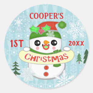 Sticker Rond Premier Noël personnalisé photo mignonne bébé Snow