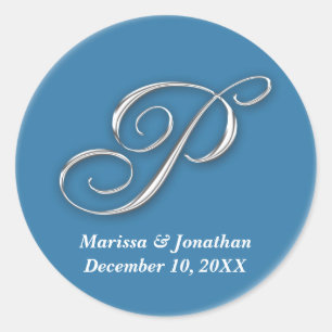Sticker Rond Premier P bleu monogramme nom personnalisé pour sc