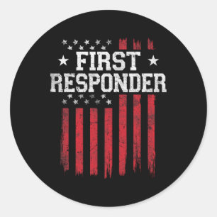 Sticker Rond Premier répondeur Fier drapeau américain Usa Patri