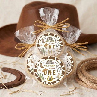 Sticker Rond Premier Rodéo Fête d'anniversaire Cowboy Western B