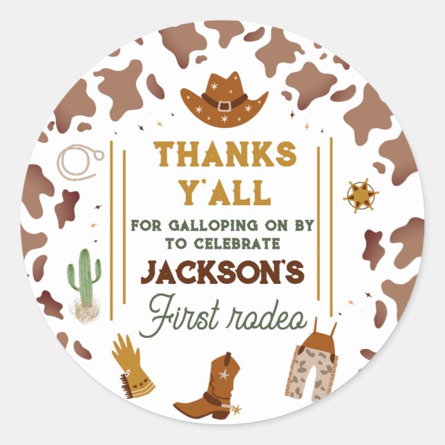 Sticker Rond Premier Rodéo Neutre Sud Cowboy Anniversaire (Devant)