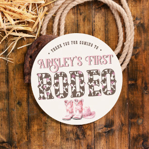 Sticker Rond Premier Rodéo rose mignon 1er anniversaire personn