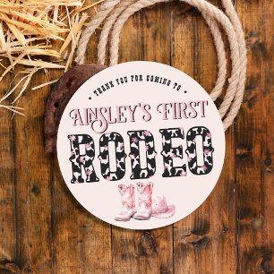 Sticker Rond Premier Rodéo rose mignon 1er anniversaire personn