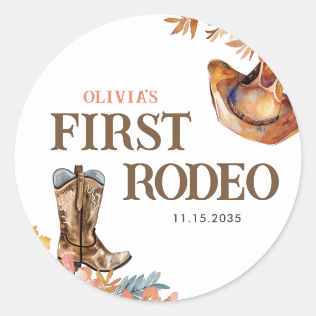 Sticker Rond Premier Rodéo Western Girl 1er Anniversaire (Devant)