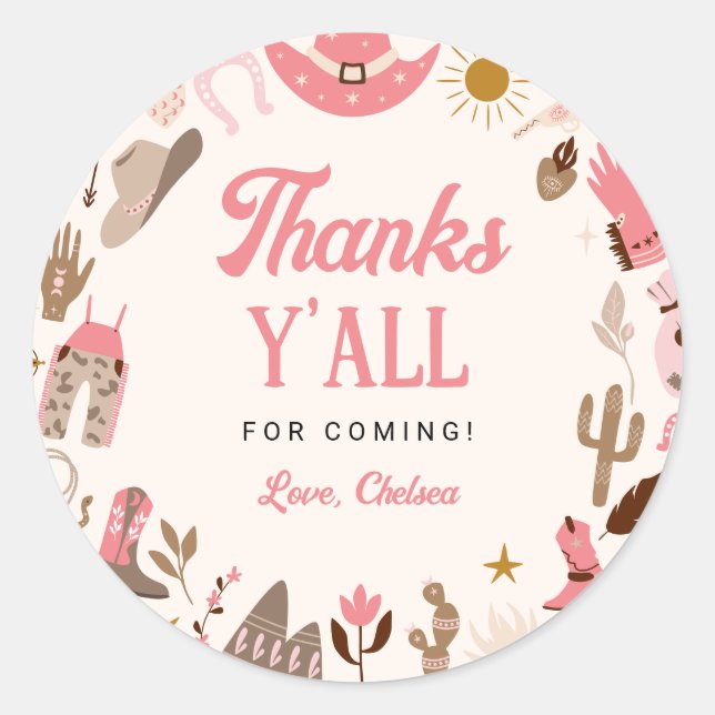 Sticker Rond Premier Rodéo Western Wild West Cowgirl rose Birth (Devant)