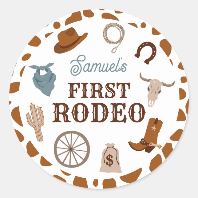 Sticker Rond Premier Rodeo Wild West Brown Boy Premier annivers (Devant)