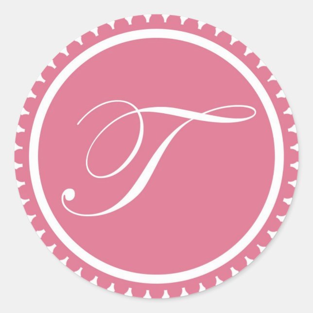Sticker Rond Premier T princesse rose monogramme de sceau parti (Devant)