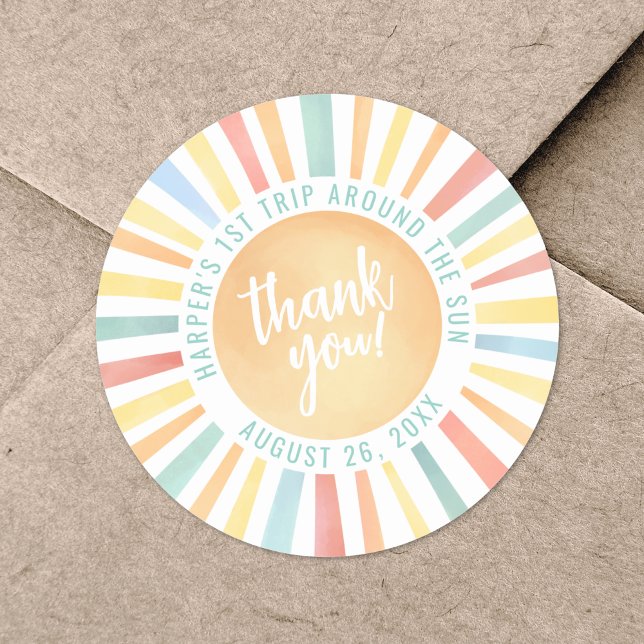 Sticker Rond Premier Voyage Autour Du Soleil 1Er Anniversaire (First Trip Around The Sun 1st Birthday Classic Round Sticker )