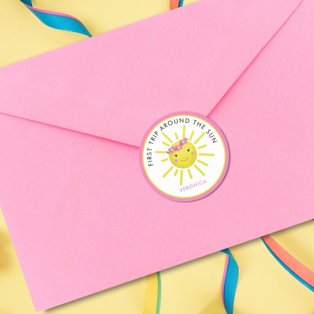 Sticker Rond Premier Voyage Autour Du Soleil Soleil 1er Anniver (First Trip Around The Sun Sunshine 1st Birthday sticker)