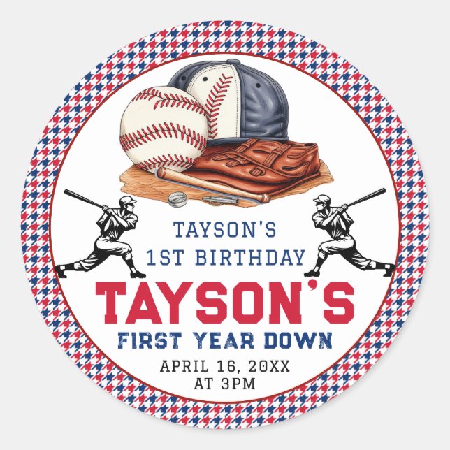 Sticker Rond Première année de baseball bas 1ère fête d'anniver (Devant)