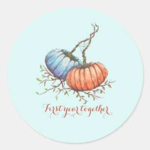 Sticker Rond Première année ensemble. Deux citrouilles aquarell