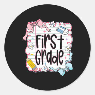 Sticker Rond Première Année Retour À L'École Coquette Bow Pour 