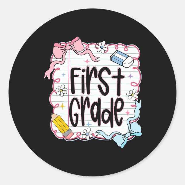Sticker Rond Première Année Retour À L'École Coquette Bow Pour  (Devant)