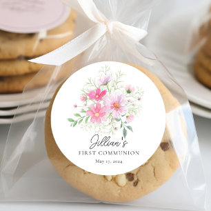 Sticker Rond Première communion aux pétales délicats