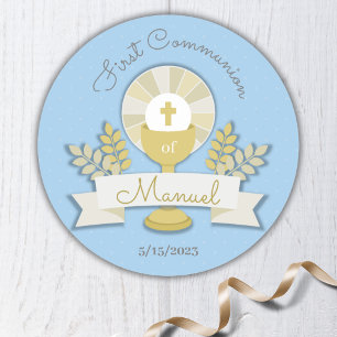 Sticker Rond Première communion bleue
