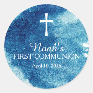 Sticker Rond Première communion d'aquarelle élégante