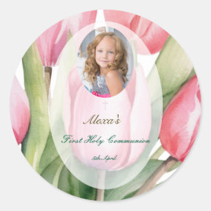 Sticker Rond Première communion élégante de tulipe