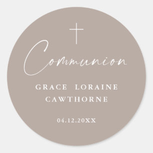 Sticker Rond Première communion élégante moderne et neutre en é