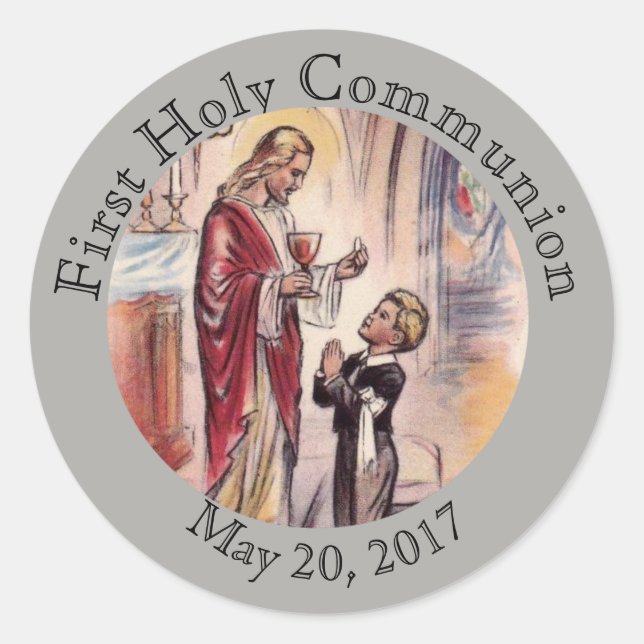 Sticker Rond Première Communion Sainte Jésus Garçon Eucharistie (Devant)