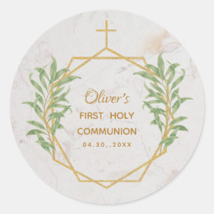 Sticker Rond Première Communion Verdure Botanique Géométrique O