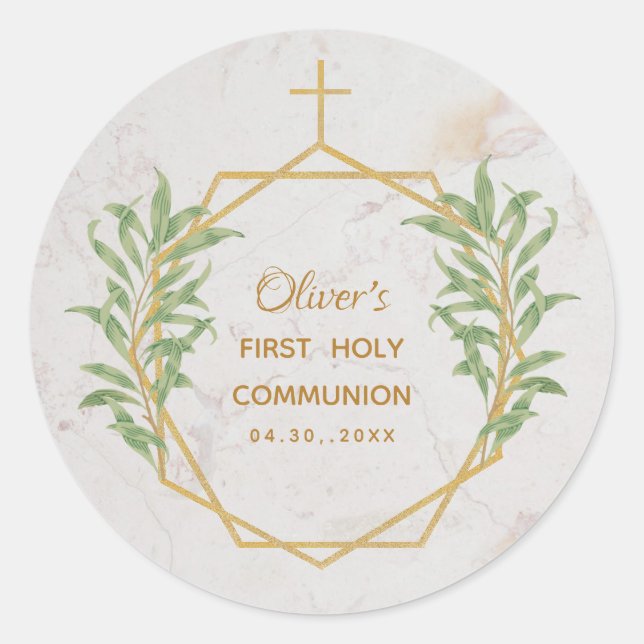Sticker Rond Première Communion Verdure Botanique Géométrique O (Devant)
