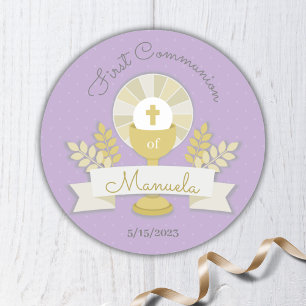 Sticker Rond Première communion violette