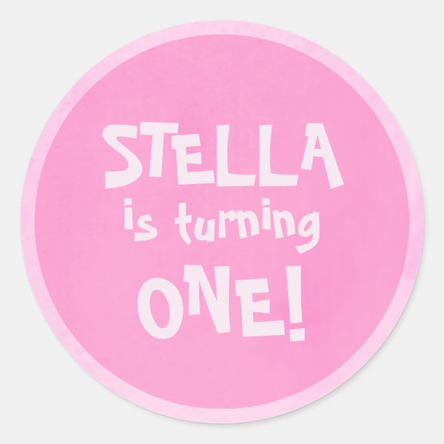 Sticker Rond Première fête d'anniversaire Pink personnalisée (Devant)