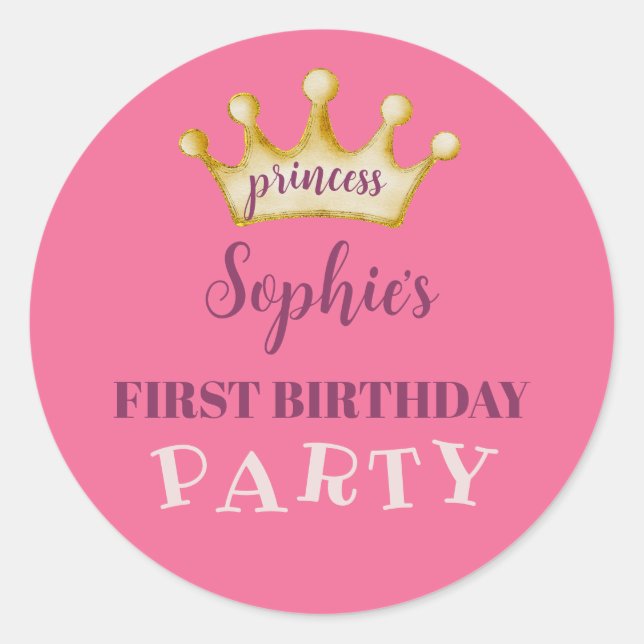 Sticker Rond Première fête d'anniversaire Rose & Gold Princesse (Devant)