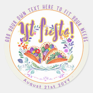 Sticker Rond Première Fiesta 1er Tacos Fleurs Folkart
