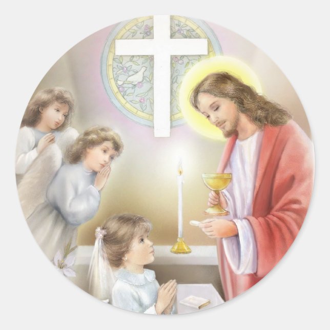 Sticker Rond Première fille de la Sainte Communion (Devant)