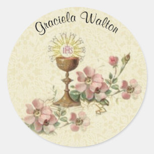Sticker Rond Première Sainte Communion Fleurs de Chalice Souven