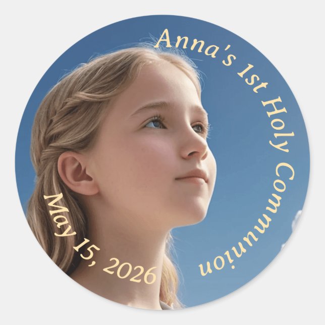 Sticker Rond Première sainte communion personnalisable (Devant)