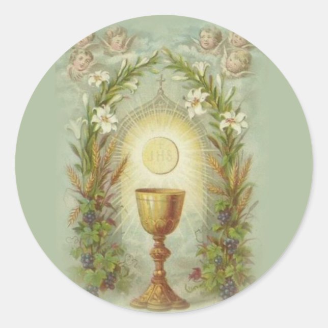 Sticker Rond Première Sainte Communion Souvenir catholique Sain (Devant)