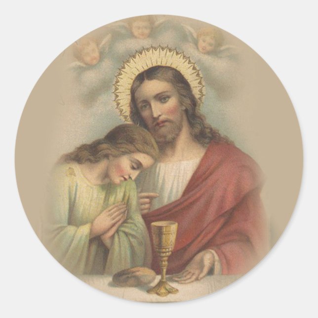 Sticker Rond Première Sainte Communion Souvenir catholique Sain (Devant)