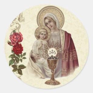 Sticker Rond Première Sainte Communion Vierge Marie Jésus