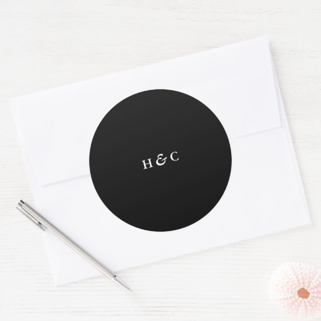 Sticker Rond Premium Noir simple Mariage moderne (Enveloppe)