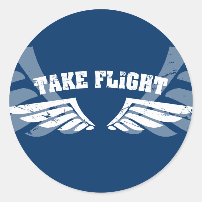 Sticker Rond Prendre les ailes de l'aviation en vol (Devant)