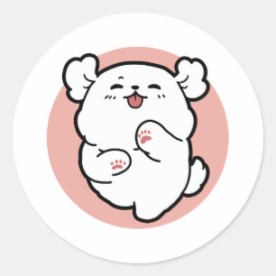 Sticker Rond Prends un bonjour ! - Joyeux dessin de chien blanc