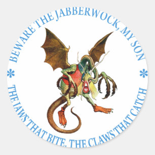 STICKER ROND PRENEZ GARDE DU JABBERWOCK, MON FILS